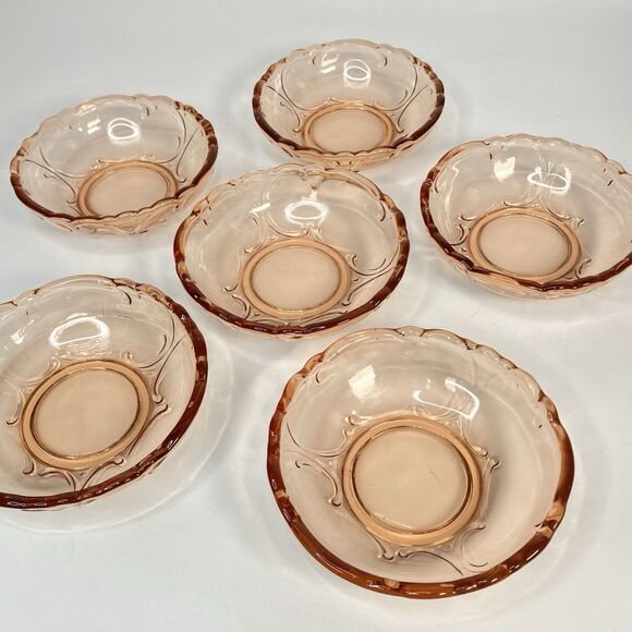 Other - Vtg Depression Glass Pink 5 1/2" Dessert Sorbet Bowls Set of 6 Rosaline